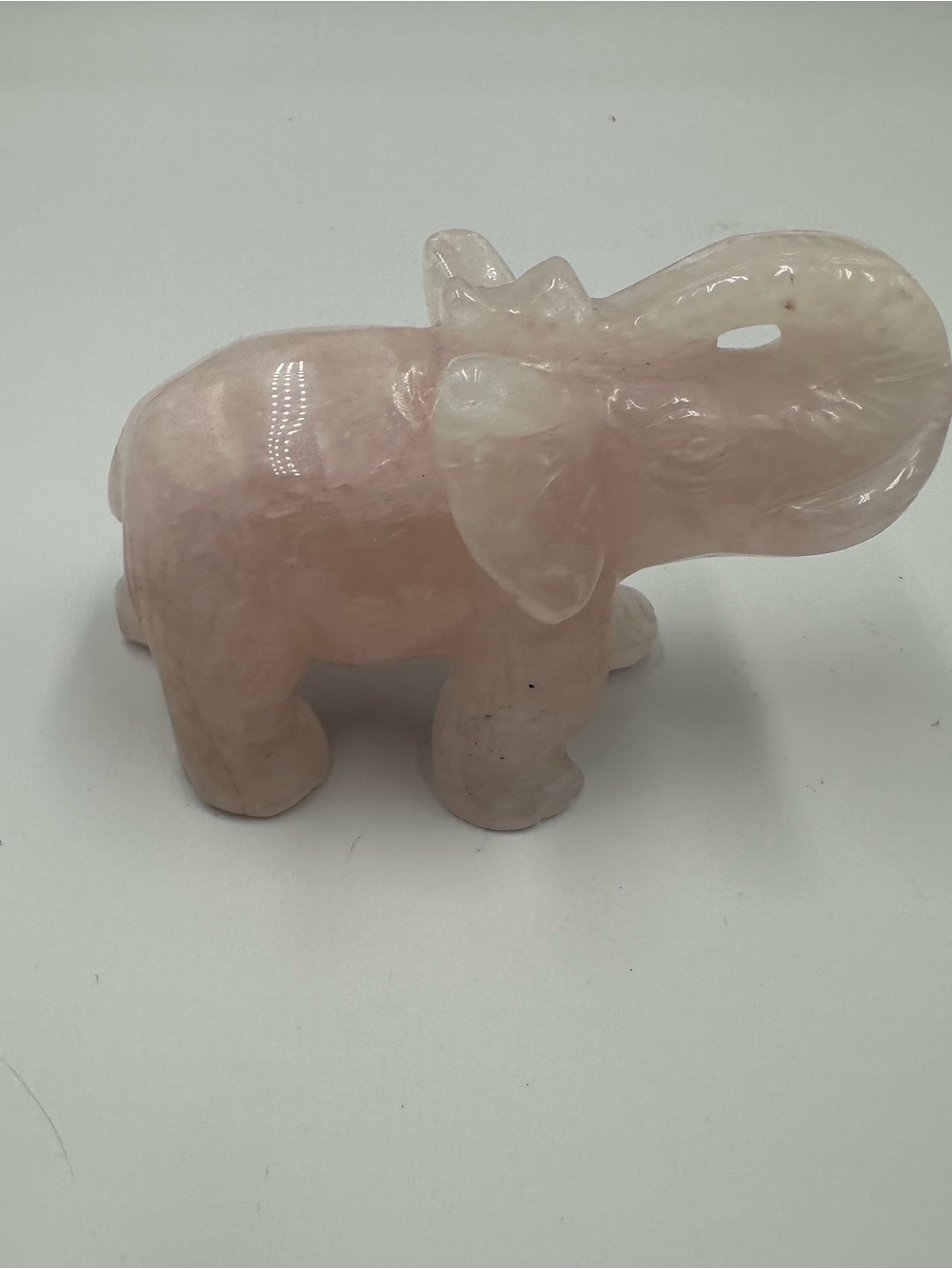 Hand-Carved Rose Quartz Elephant Figurine - Pink - Picture 2 of 4